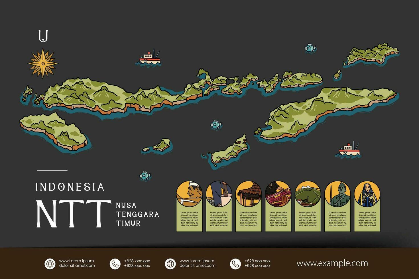 öst nusa tenggara indonesien Kartor illustration. indonesien ö design layout vektor