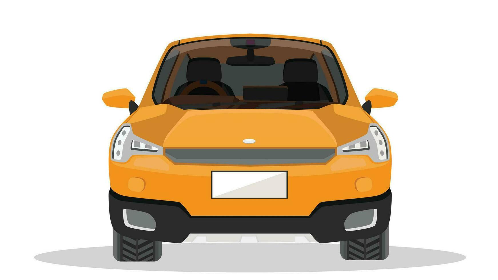 Vektor oder Illustrator Vorderseite Aussicht von Wagen. elektrisch Fahrzeug Auto Orange Farbe. Trennung das Vorderseite und Innere Schichten von das Wagen. isoliert Weiß Hintergrund.