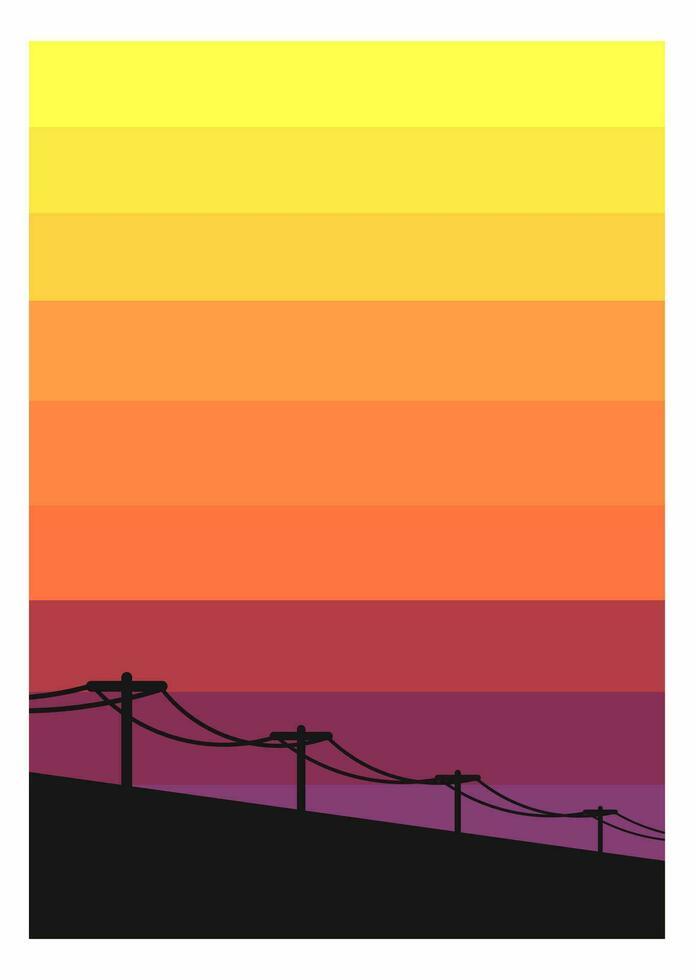 Sonnenuntergang Atmosphäre und elektrisch Pole Silhouette mit minimalistisch Design geeignet zum Mauer Kunst vektor