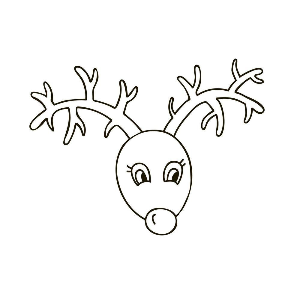 Hand gezeichnet Weihnachten Hirsch mit im Gekritzel Stil. Santa Helfer mit rot Nase. Weihnachten unterzeichnen. Vektor Illustration mit Gekritzel Gliederung isoliert auf Hintergrund. geeignet zum Papier Handwerk, Stoff, Aufkleber.