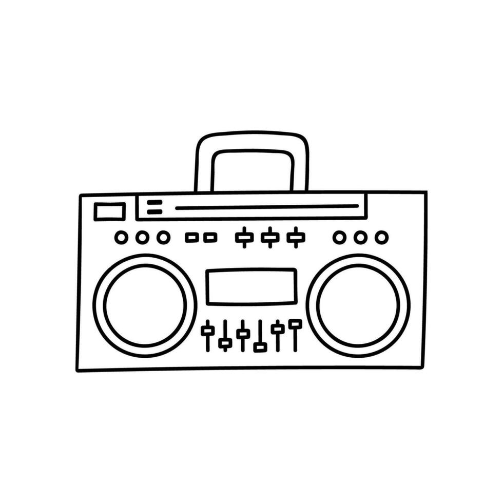 årgång audio musik och ljud inspelare. digital, gammal handhållen enhet. vektor platt stil tecknad serie illustration isolerat på vit bakgrund. hand dragen retro radio för de strand ClipArt