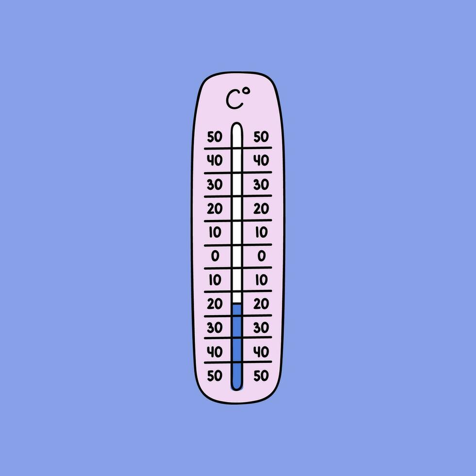 Celsius Meteorologie Thermometer Messung Hitze und kalt, Vektor Illustration. Thermometer Ausrüstung zeigen kalt Wetter. süß Hand gezeichnet Clip Art mit Hand gezeichnet Umriss.