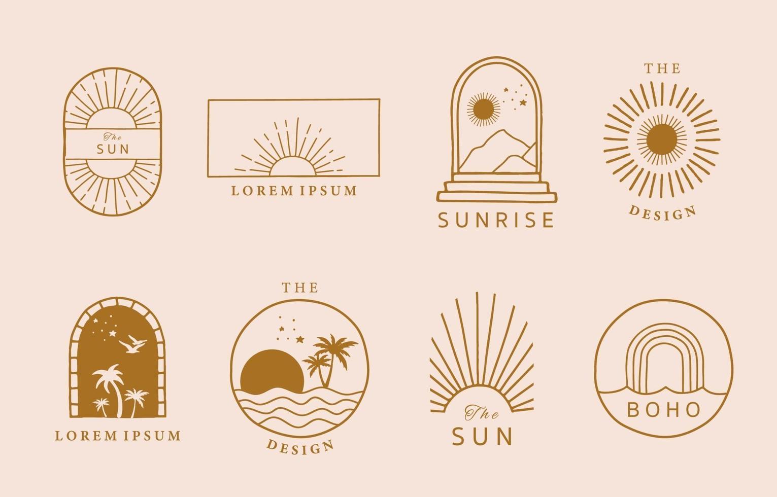 Sammlung von Liniendesign mit Sonne vektor