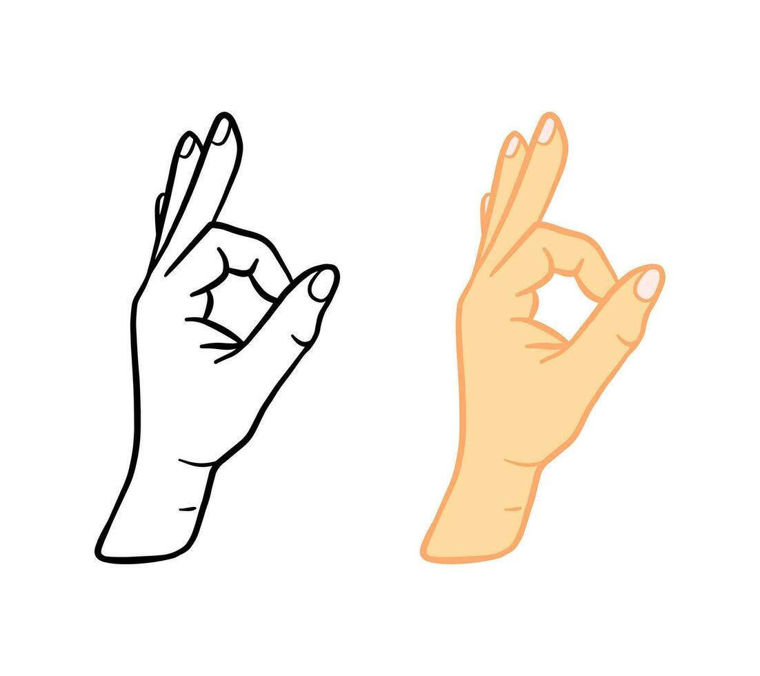 ok hand gest symbol. klotter hand dragen Okej hand tecken. vektor