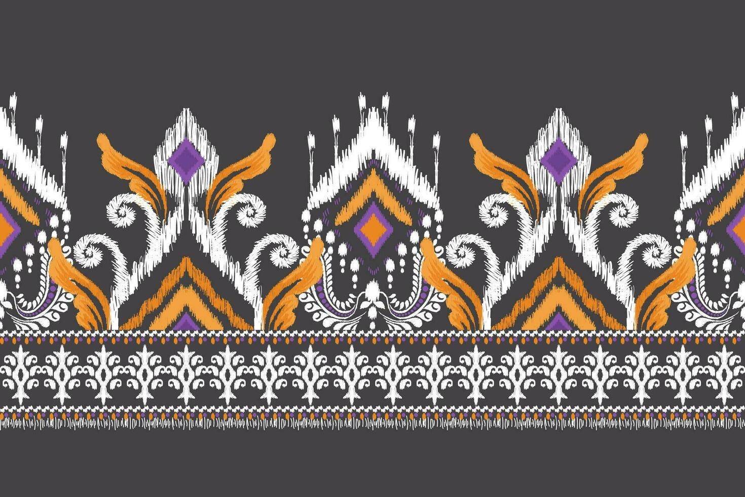 Ikat Blumen- Paisley Stickerei auf schwarz hintergrund.ikat ethnisch orientalisch Muster traditionell.aztekisch Stil abstrakt Vektor illustration.design zum Textur, Stoff, Kleidung, Verpackung, Dekoration, Sarong, Schal