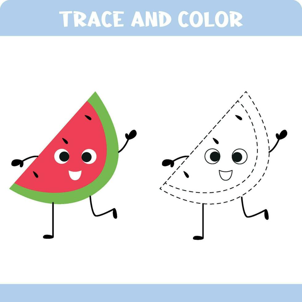 vattenmelon. spår de linje spel för ungar. pedagogisk aktivitet arbetsblad. vektor