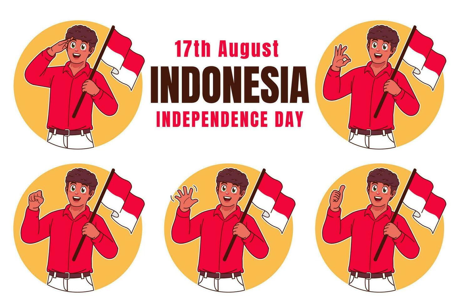 man innehav indonesiska flagga, indonesien oberoende dag vektor