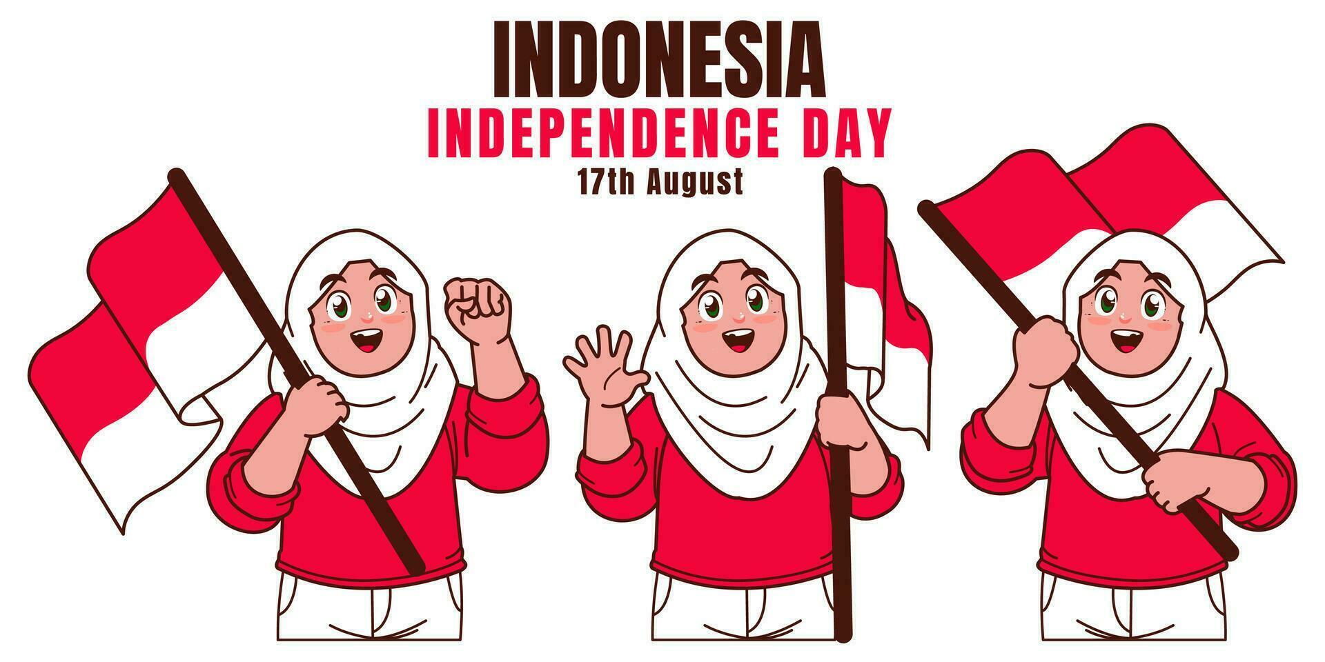 hijab flicka bärande indonesiska flagga, fira indonesiska oberoende dag vektor