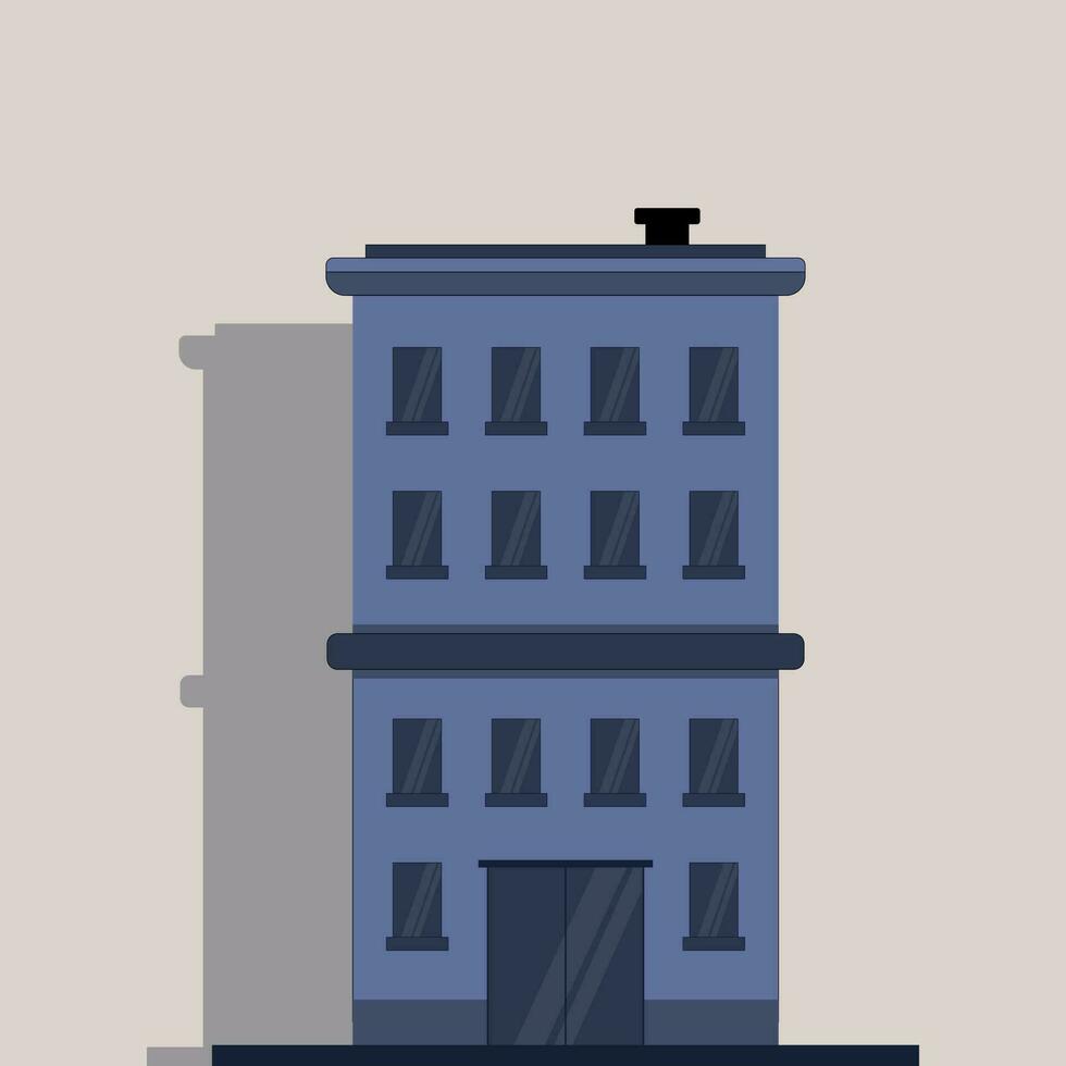 Grafik Vektor Illustration von ein mehrstöckig Gebäude im Blau auf ein Beige Hintergrund