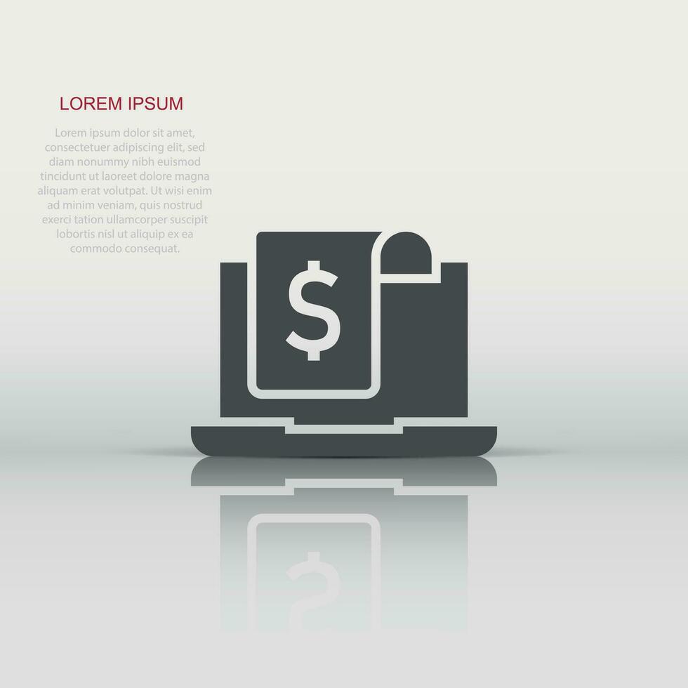 Laptop mit Geldsymbol im flachen Stil. Computer-Dollar-Vektorillustration auf weißem, isoliertem Hintergrund. Geschäftskonzept zur Finanzüberwachung. vektor