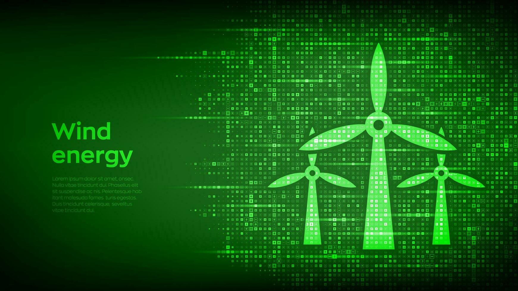 vind energi ikon tillverkad med elektricitet tecken. vind turbiner. vind kraft station bakgrund. alternativ energi. hållbar utveckling. förnybar grön energi industriell begrepp. vektor illustration.
