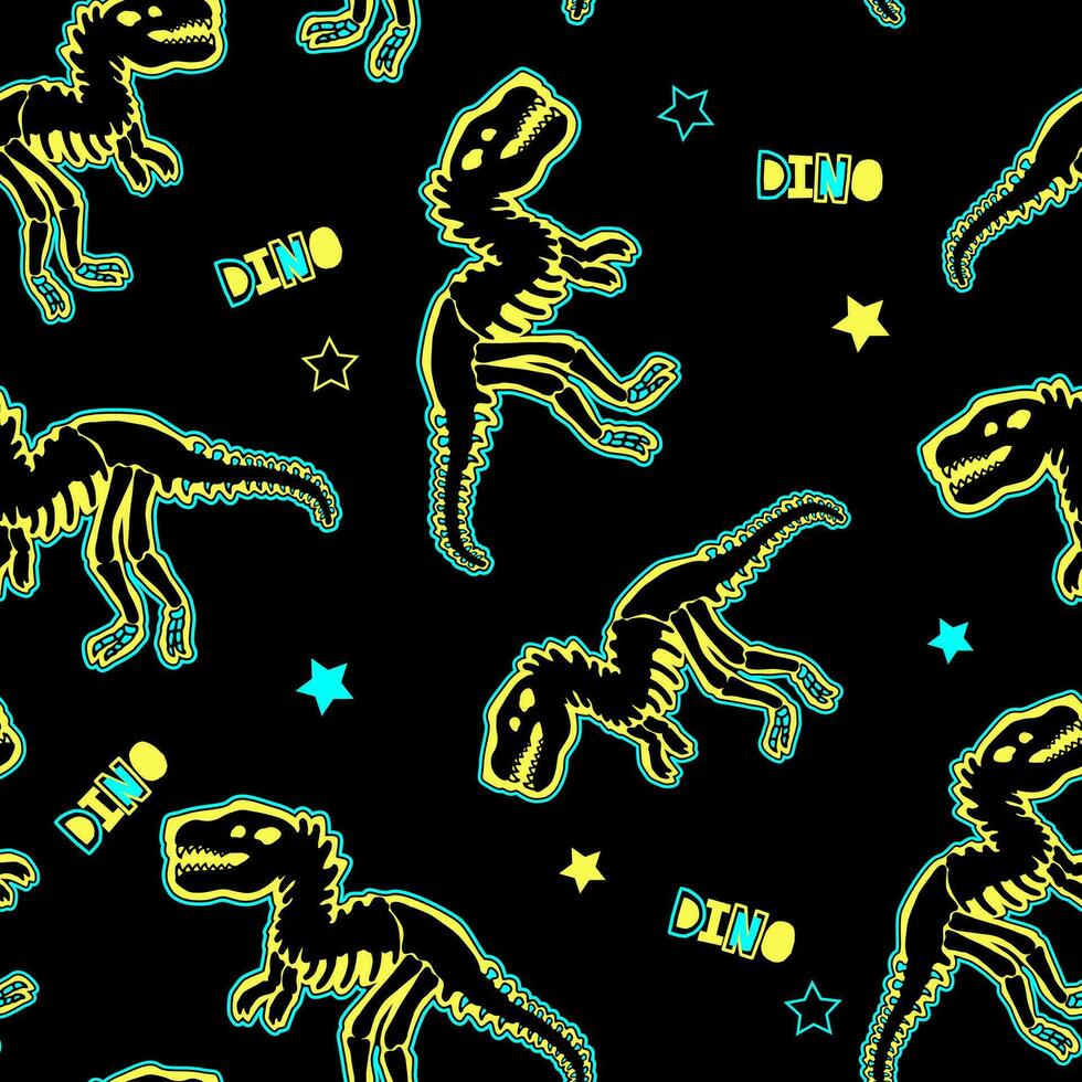 dinosaurie skelett färgrik. vektor sömlös mönster. desing för textil, kläder.