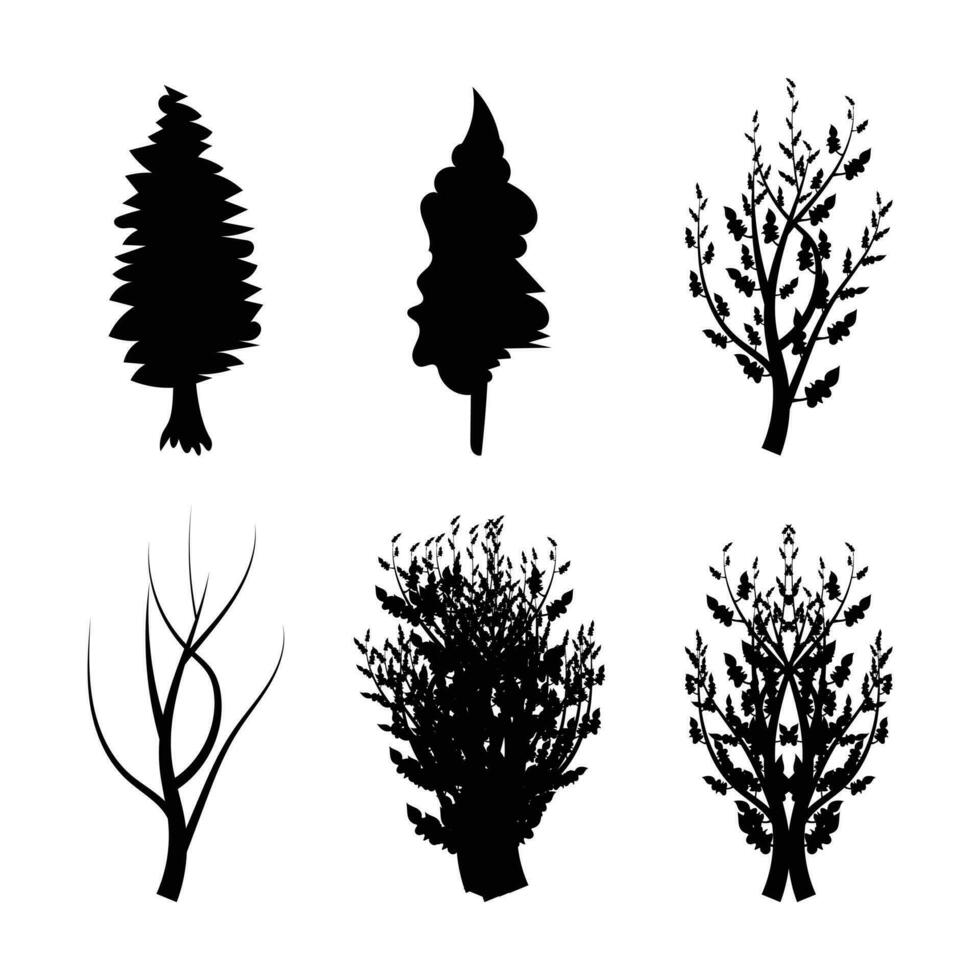 Baum Silhouetten auf Weiß Hintergrund. schwarz Vektor Illustration. Baum schwarz Kunst Design. Natur Baum und Blatt Kunst