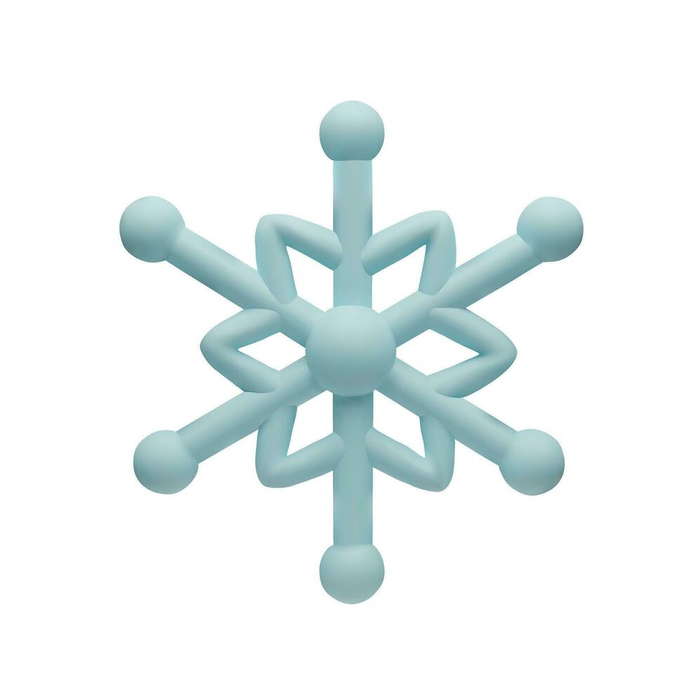 3d framställa snöflinga. meteorologi realistisk element. vektor symbol av kall, glasera. design element för vinter- säsong. sexhörning form kristall i lera, plast stil dekoration