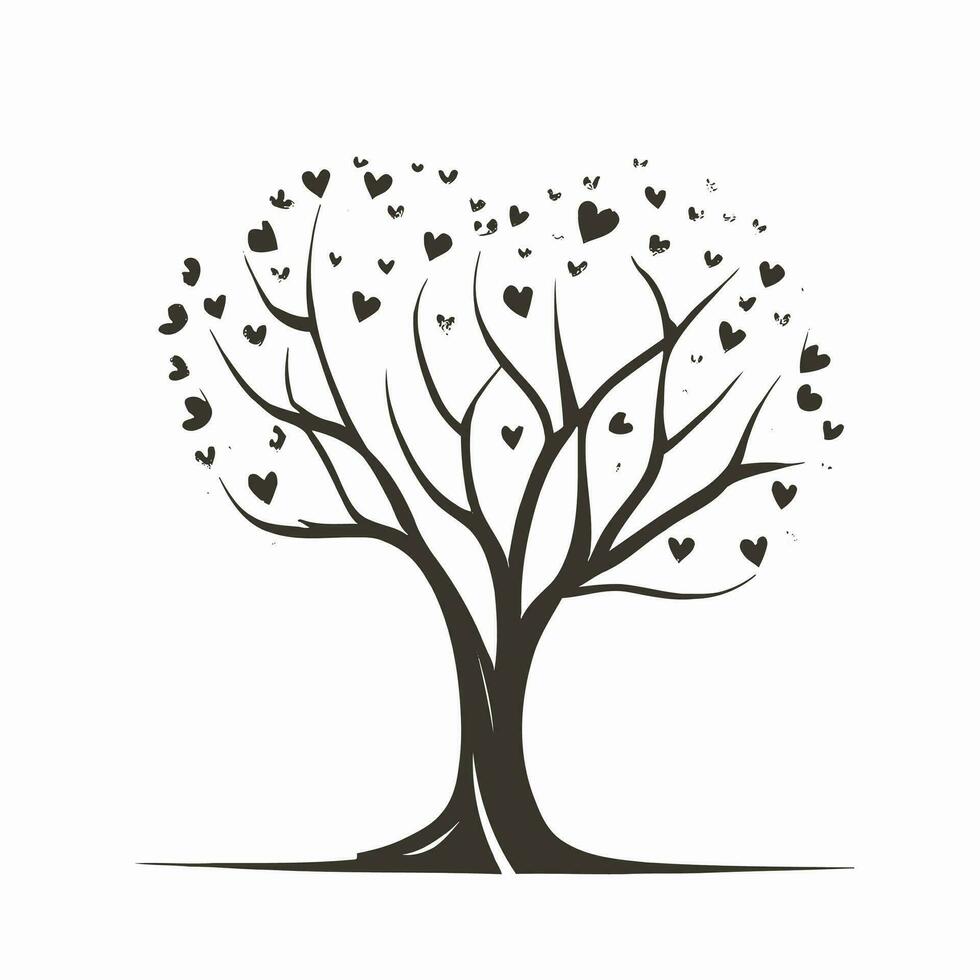 Baum mit Herz Blätter Vektor Kunst, fesselnd Natur Liebe Illustration