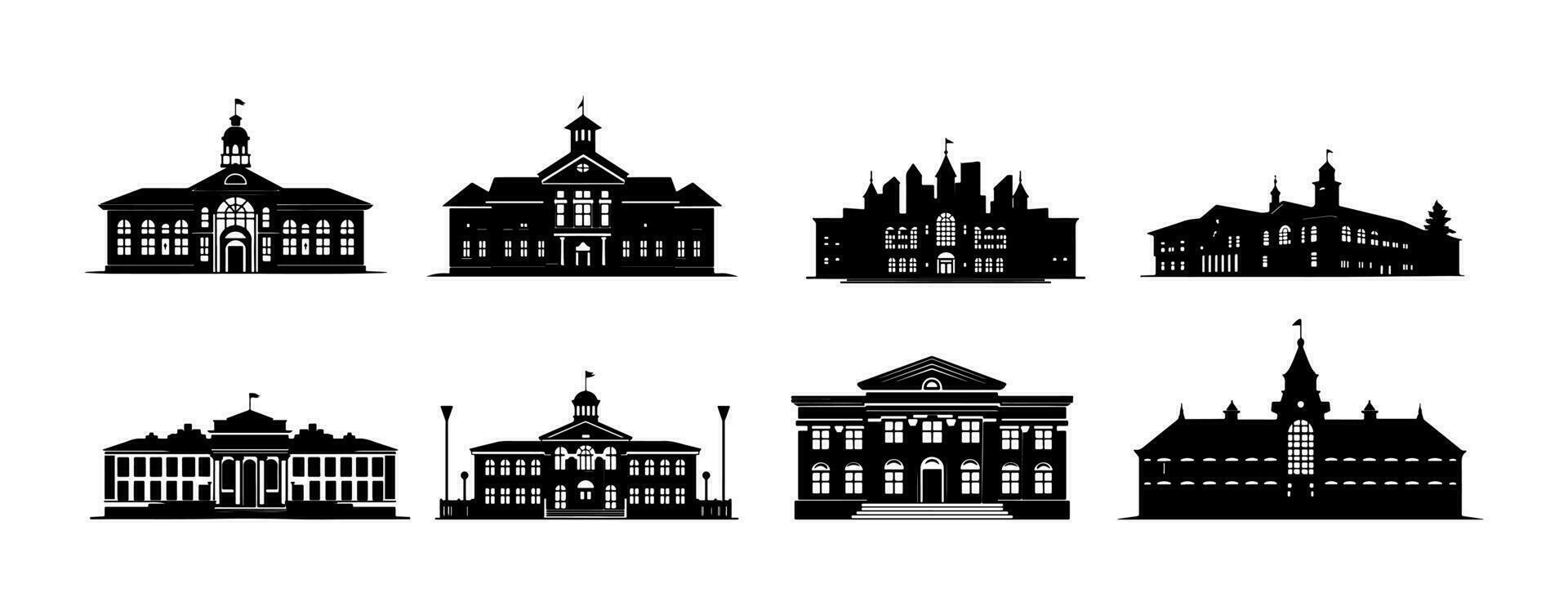 silhuett av scholl byggnad isolerat på vit bakgrund. arkitektur högskola eller universitet symbol vektor illustration
