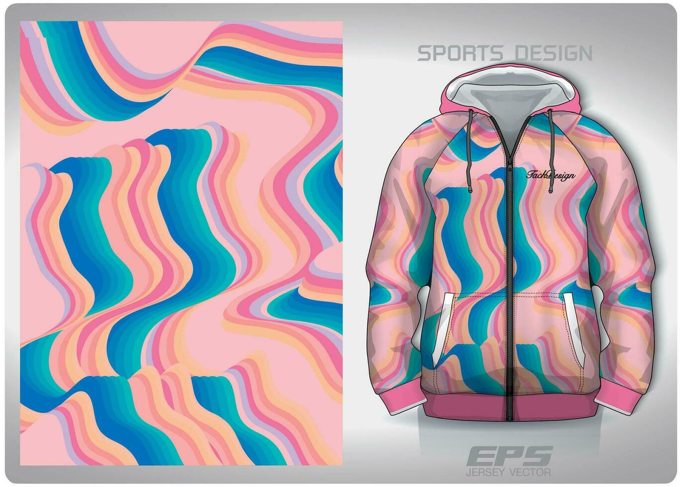 Vektor Sport Hemd Hintergrund Bild.Regenbogen Meer Wellen Muster Design, Illustration, Textil- Hintergrund zum Sport lange Ärmel Kapuzenpullover, Jersey Kapuzenpullover