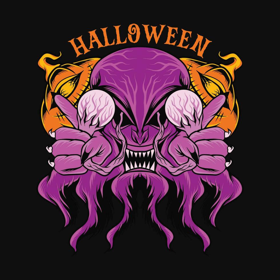 Halloween Monster- T-Shirt Design Vektor Halloween Zombie Karikatur Charakter Illustration