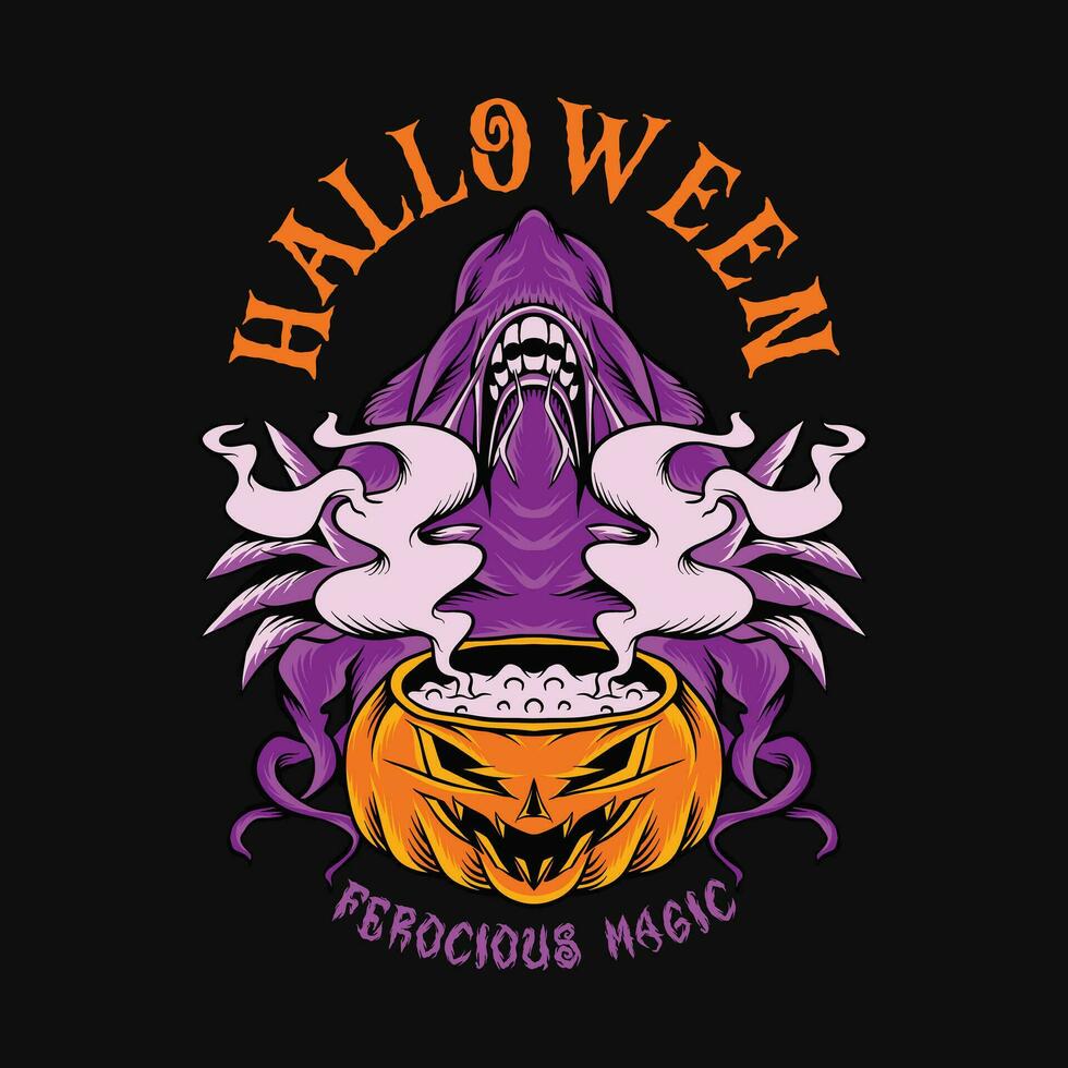 halloween monster t-shirt design vektor halloween zombie tecknad serie karaktär illustration