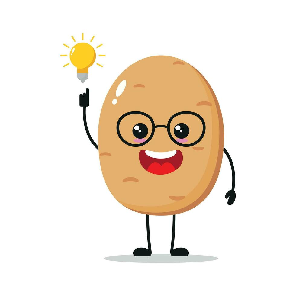 söt smart potatis karaktär. rolig potatis fick inspiration aning tecknad serie uttryckssymbol i platt stil. vegetabiliska emoji vektor illustration