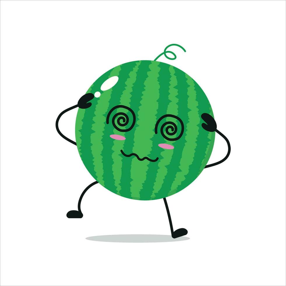 söt yr vattenmelon karaktär. rolig full vattenmelon tecknad serie uttryckssymbol i platt stil. frukt emoji vektor illustration