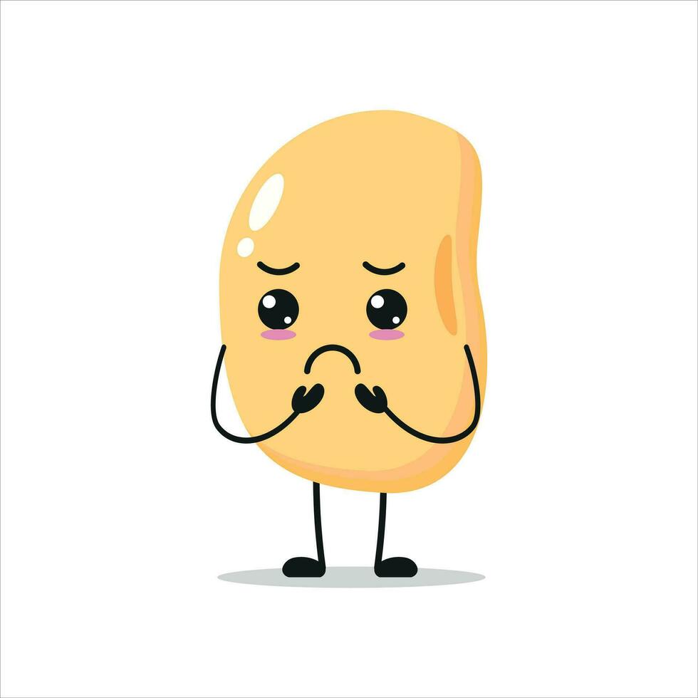 süß traurig Sojabohne Charakter. komisch unzufrieden Sojabohne Karikatur Emoticon im eben Stil. Gemüse Emoji Vektor Illustration