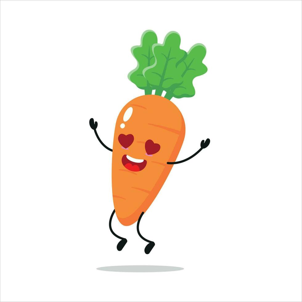 söt Lycklig morot karaktär. rolig falla i kärlek morot tecknad serie uttryckssymbol i platt stil. vegetabiliska emoji vektor illustration