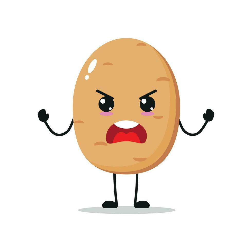 söt arg potatis karaktär. rolig rasande potatis tecknad serie uttryckssymbol i platt stil. vegetabiliska emoji vektor illustration