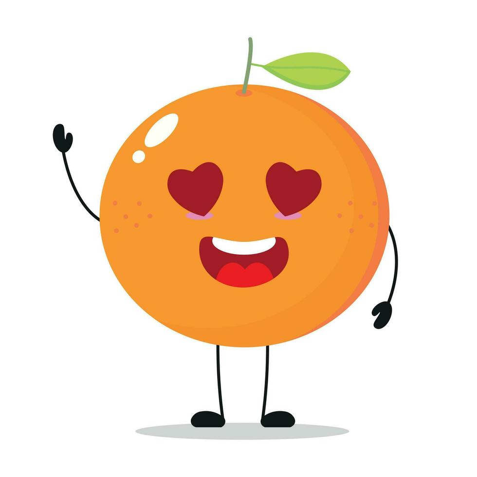 söt Lycklig orange karaktär. rolig falla i kärlek orange tecknad serie uttryckssymbol i platt stil. frukt emoji vektor illustration