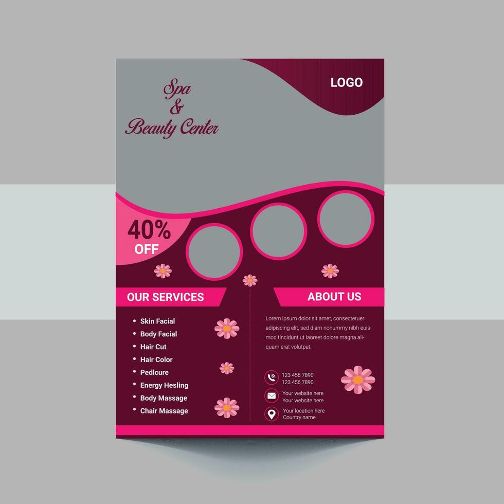 Schönheit Pflege Spa Haar Salon Flyer editierbar a4 Größe Broschüre Vorlage Startseite Design vektor