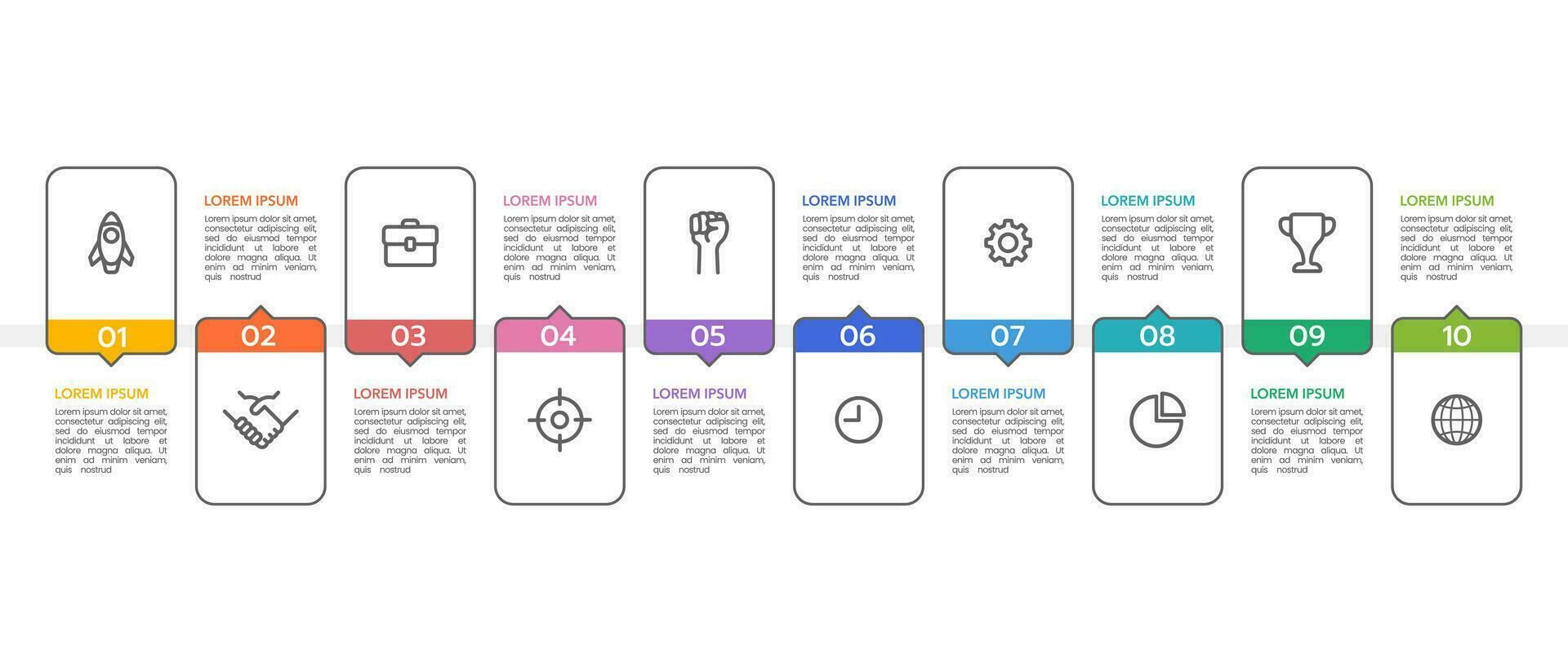 10-Element horizontal Infografik Vorlagen mit Symbole. Vektor Illustration.