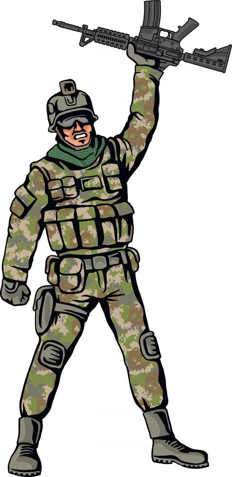 soldat i kamouflage med en pistol vektor