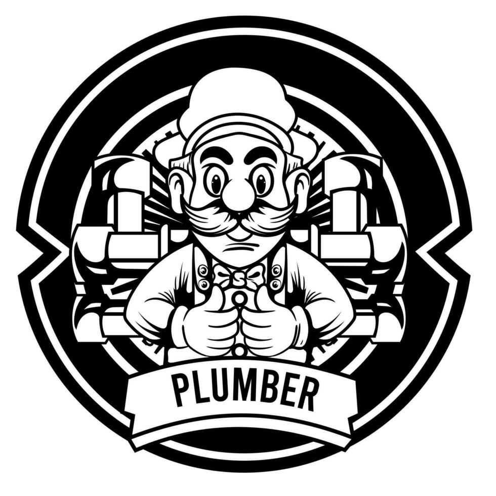 Arbeiter Klempner Silhouette schwarz nur Hemd Design Vektor Logo Emblem Illustration isoliert Weiß Hintergrund