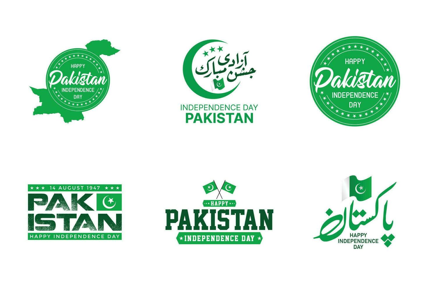 Pakistan Unabhängigkeit Tag Typografie Satz. benutzt zum Logo, Banner, Sozial Mei Post Design. Pakistan National Tag Kalligraphie vektor