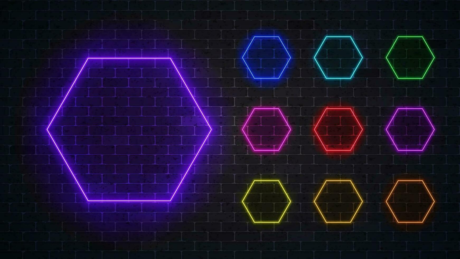 einstellen von erleuchten Neon- Hexagon Rahmen. Vektor Illustration