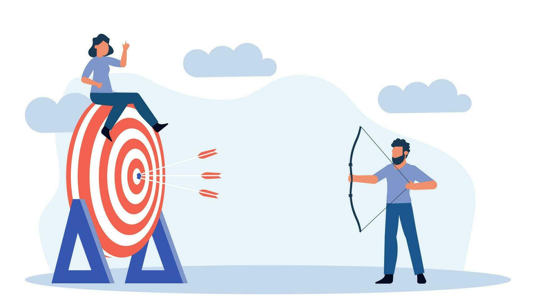 ziel strategie teamwork reise ziel mit bogen pfeil. leistung aktion geschäft kommunikation job mitarbeiter. Erfolg Job Dart Konzept Illustration Vektor. Bullseye Solution Focus Center Dartscheibe vektor