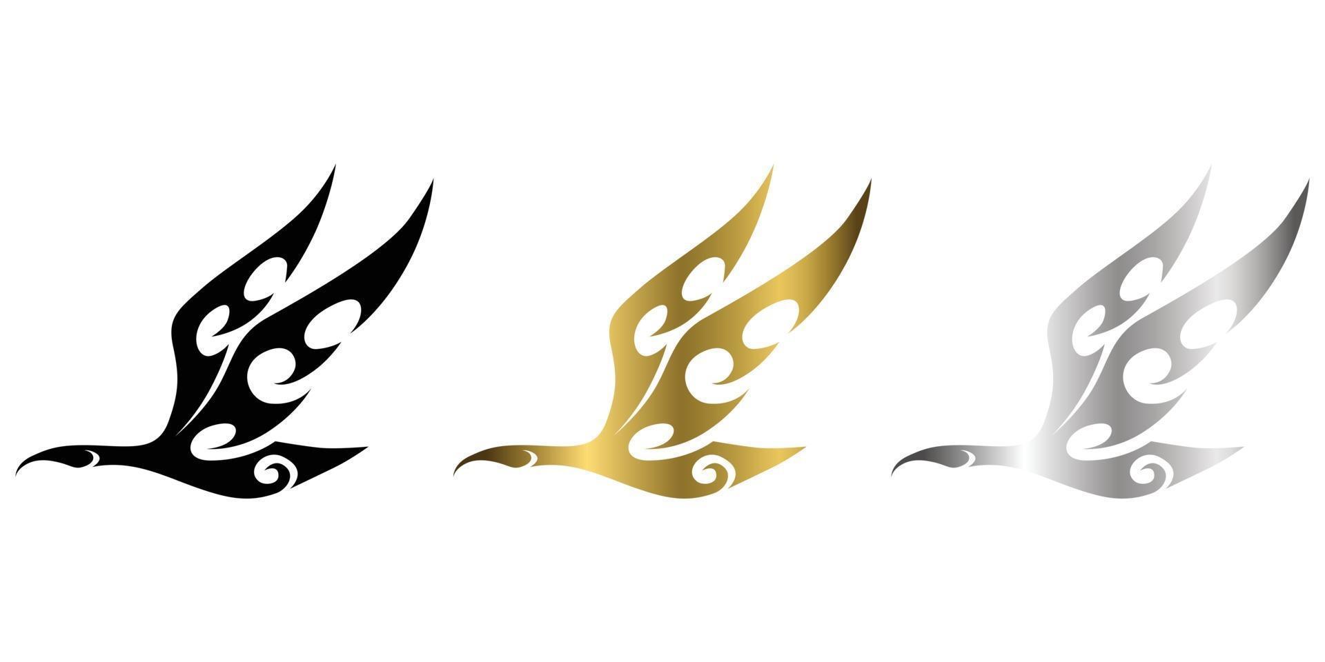 Dreifarbiger Schwarzgold-Silber-Linien-Kunstvektor des Schwans, der fliegt und als Dekoration oder Logo verwendet werden kann vektor