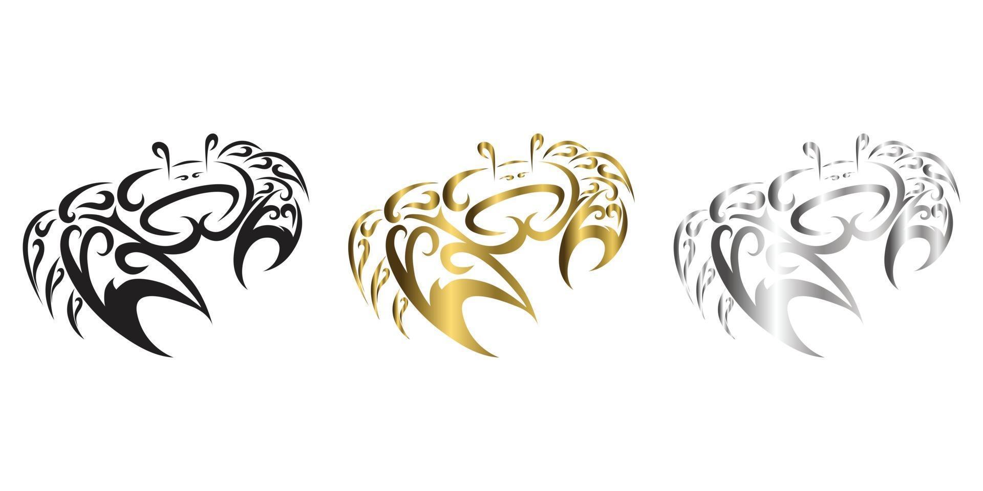 tre färg svart guld silver linje konst vektor logotyp av spelmanskrabbor det är tecken på cancer zodiaken