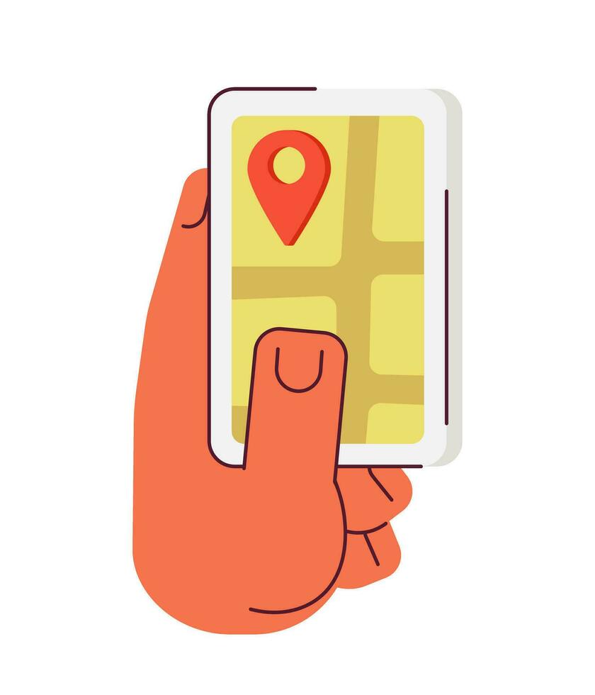 hand innehav gps smartphone semi platt Färg vektor objekt. uppkopplad navigering app. redigerbar tecknad serie klämma konst ikon på vit bakgrund. enkel fläck illustration för webb grafisk design