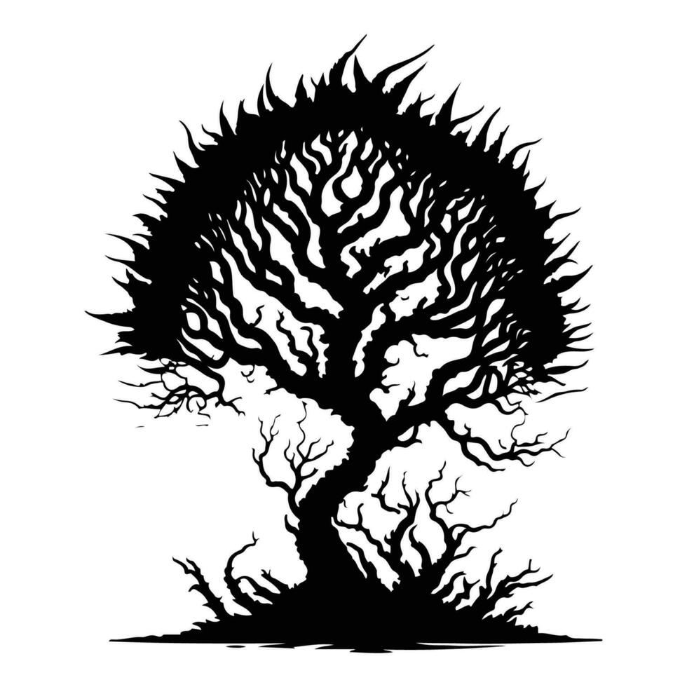 Halloween unheimlich Bäume Silhouette Vektor, unheimlich Baum schwarz Gliederung Vektor auf Weiß Hintergrund