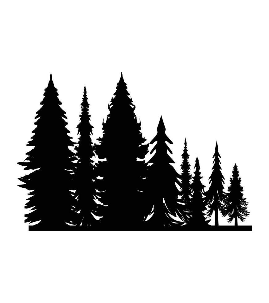 årgång annorlunda tall träd och skog silhuetter uppsättning isolerat på vit bakgrund vektor illustration