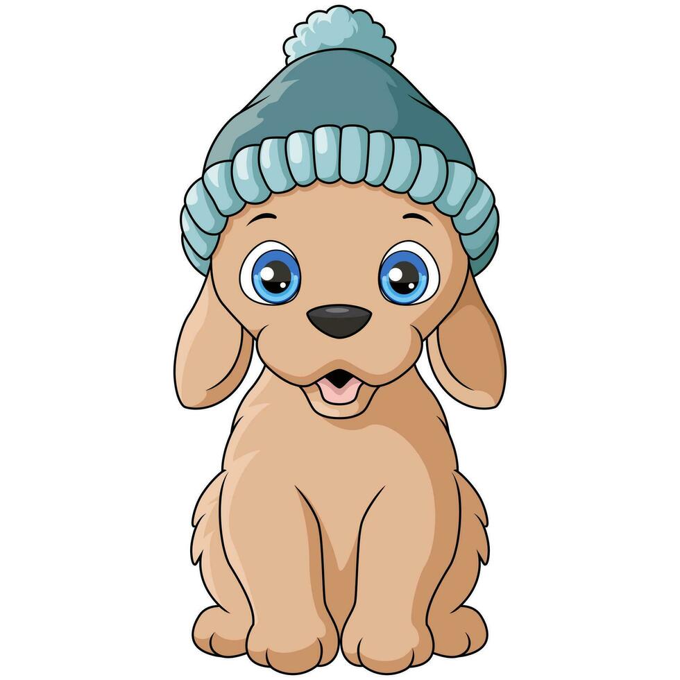 söt liten hund tecknad serie bär hatt vektor