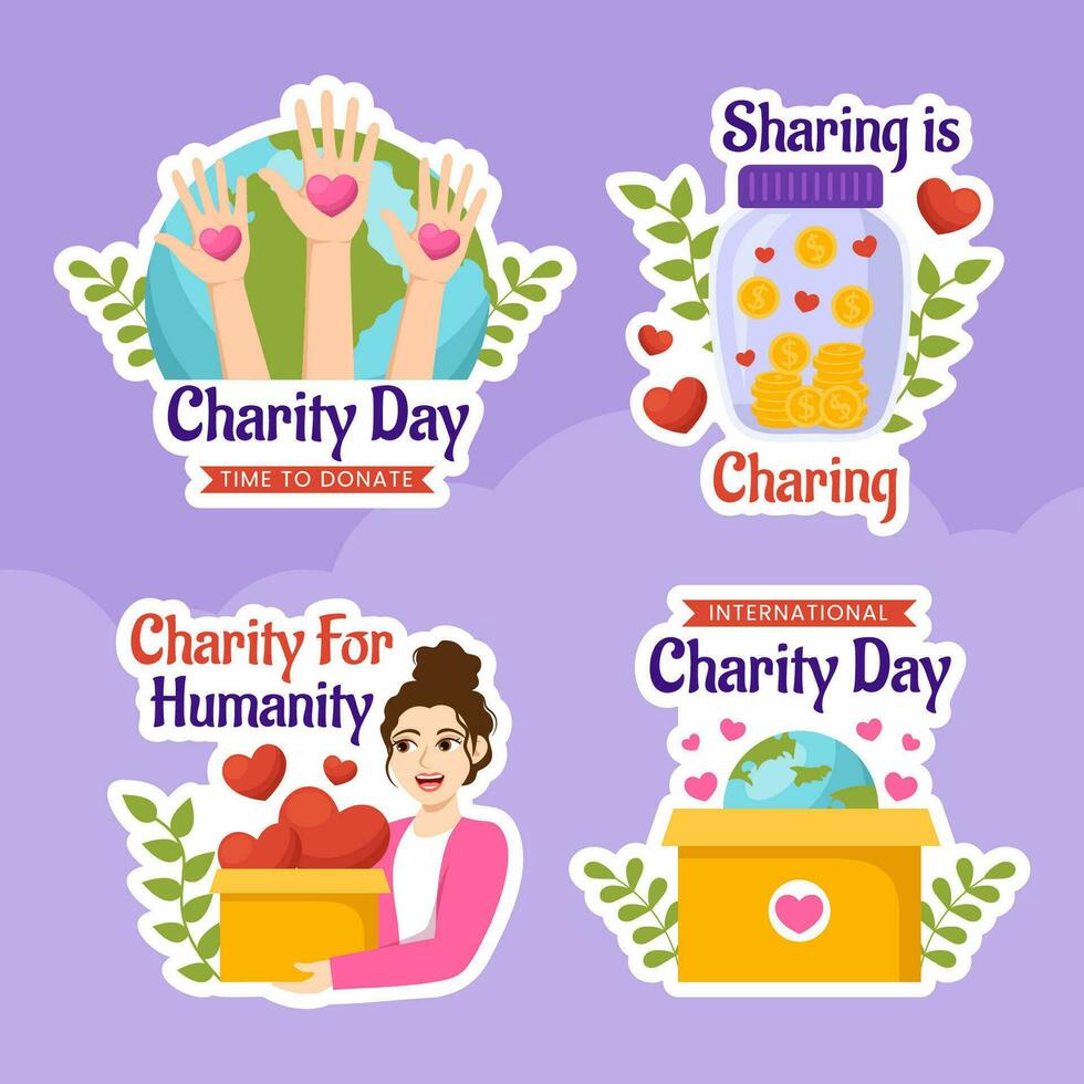 internationell dag av välgörenhet märka platt tecknad serie hand dragen mallar bakgrund illustration vektor