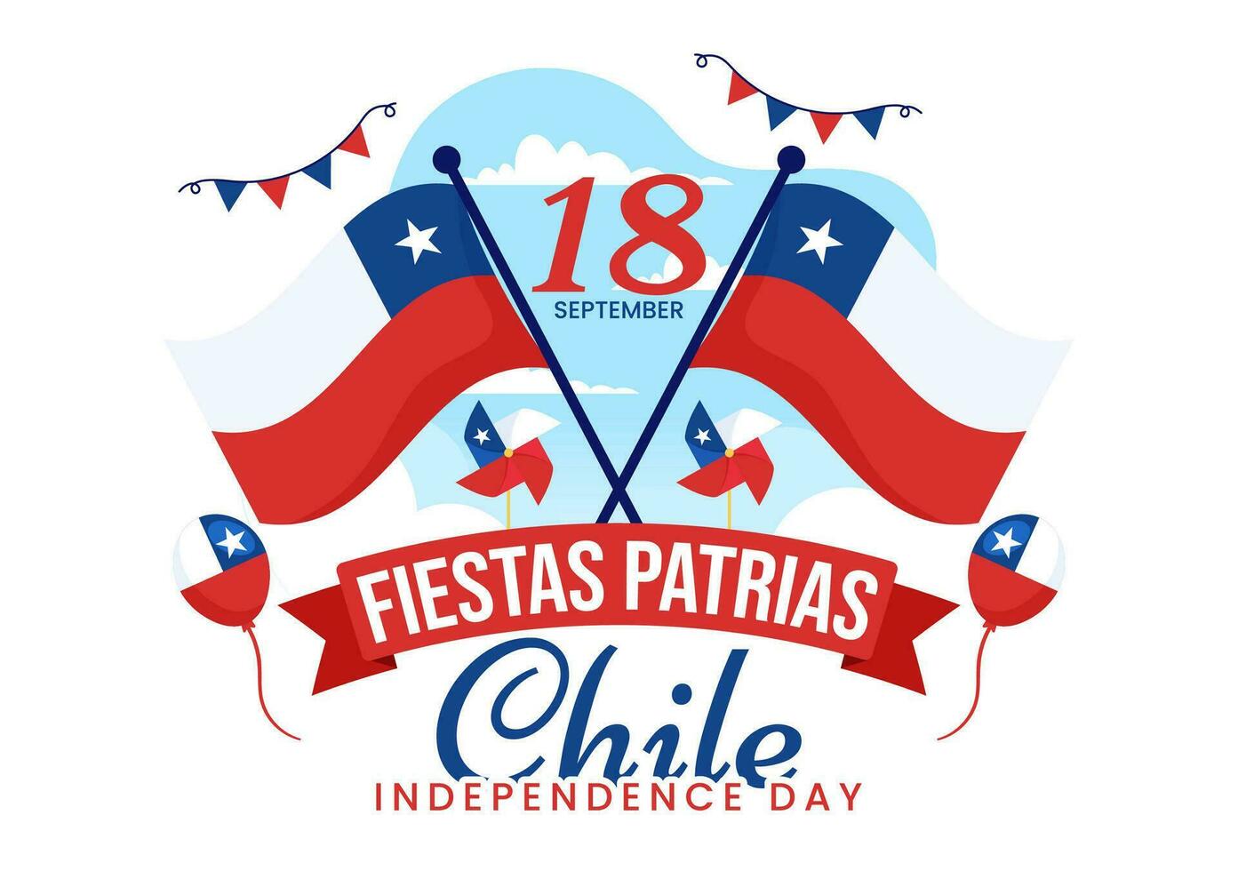 chile oberoende dag vektor illustration av fester patrias firande med vinka flagga i nationell Semester platt tecknad serie hand dragen mallar