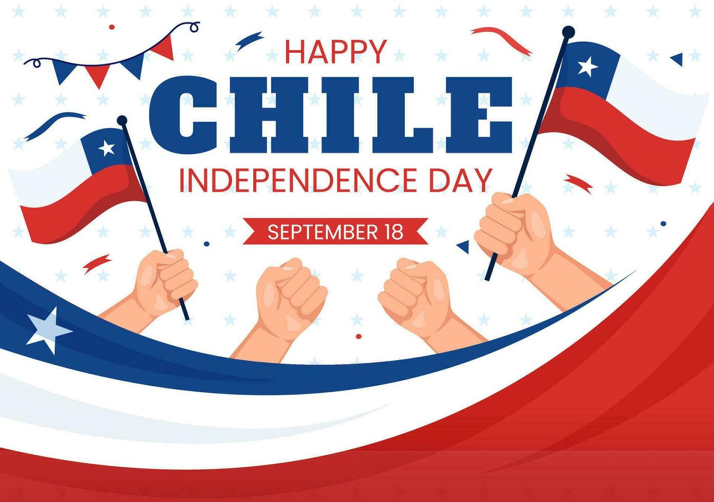 chile oberoende dag vektor illustration av fester patrias firande med vinka flagga i nationell Semester platt tecknad serie hand dragen mallar