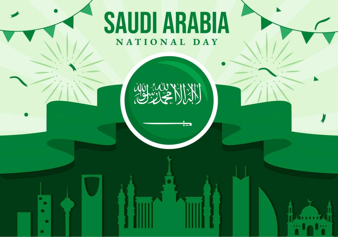 glücklich Saudi Arabien National Tag Vektor Illustration auf September 23 mit winken Flagge Hintergrund im eben Karikatur Hand gezeichnet Landung Seite Vorlagen