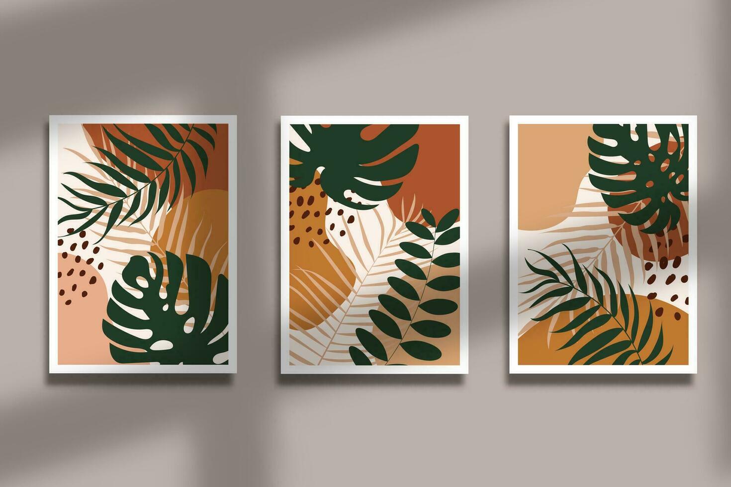 uppsättning av affisch abstrakt tropisk löv med hand dragen organisk former design vägg konst eller social media bakgrund design vektor