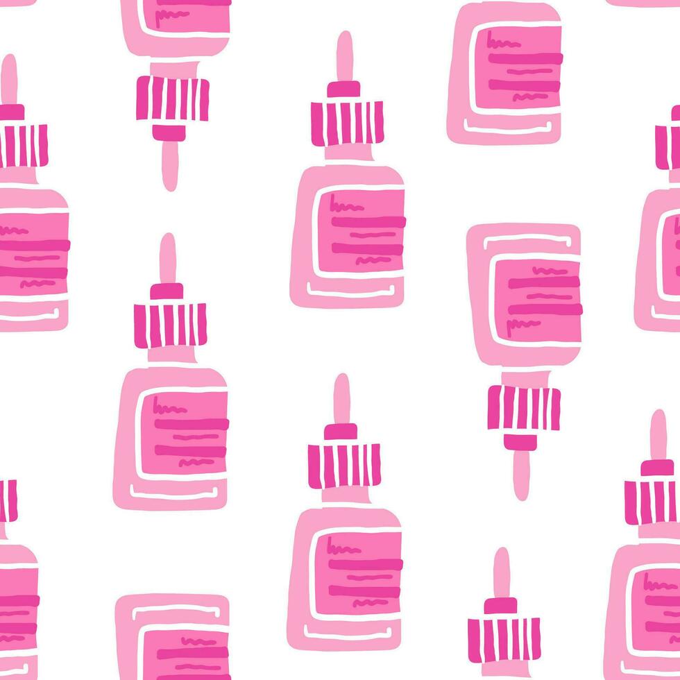 Vektor nahtlos Muster von Hand gezeichnet Gekritzel skizzieren Öl Wesen Rosa Flasche isoliert auf Weiß Hintergrund