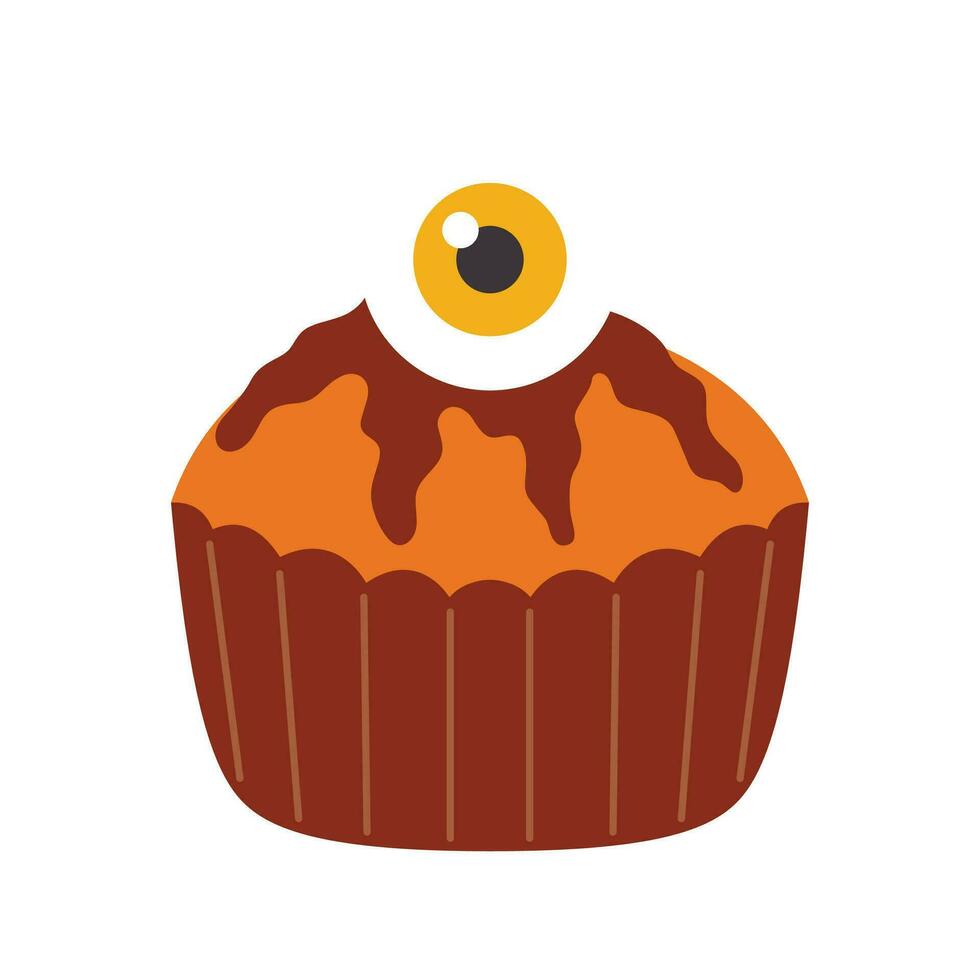 Halloween Cupcakes Illustration. gespenstisch dekoriert Muffins, thematisch klein Kuchen zum 31 Oktober und unheimlich Dessert Essen Karikatur Vektor Illustration einstellen von Halloween Kuchen Muffin gespenstisch