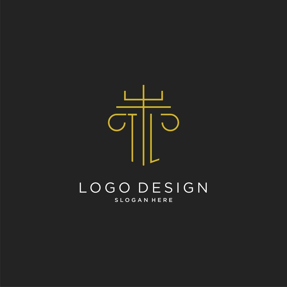 tl Initiale mit Monoline Säule Logo Stil, Luxus Monogramm Logo Design zum legal Feste vektor